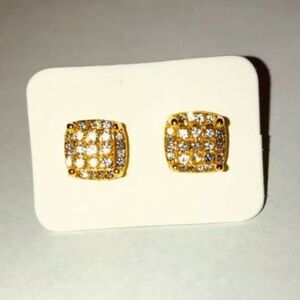 Gold Filled Square Stud Earrings White Sapphire Cube Sparkle Minimalist Unisex